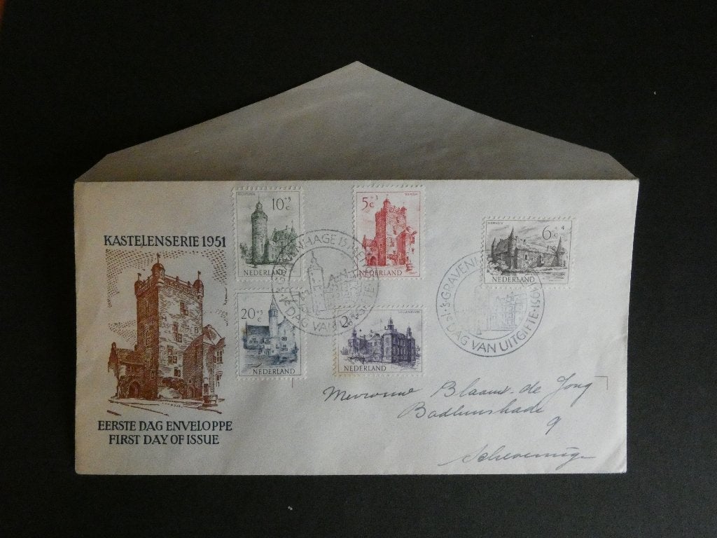 eerste dag enveloppe e5 met zomerzegels 1951, Ophalen of Verzenden, Beschreven, Nederland