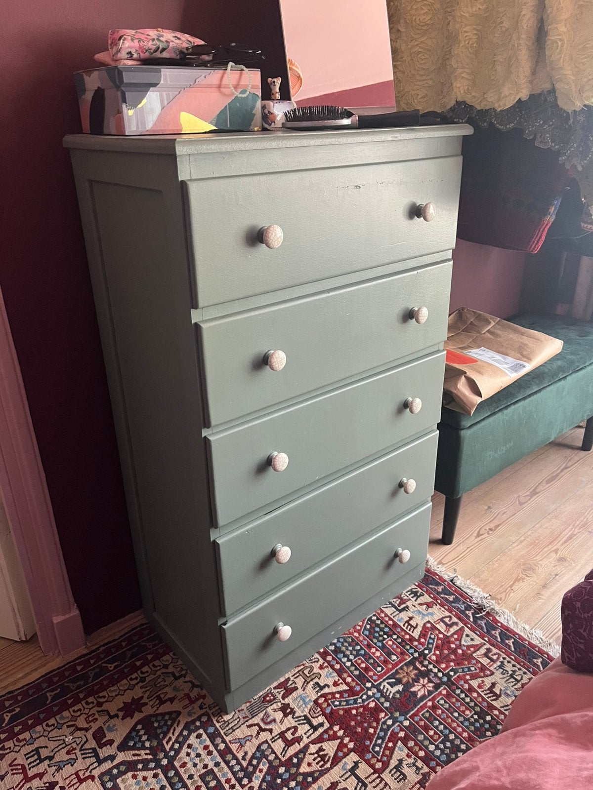 Green/Blue Chest of drawers 119x62x37, Ophalen, 50 tot 100 cm, Zo goed als nieuw, Minder dan 100 cm