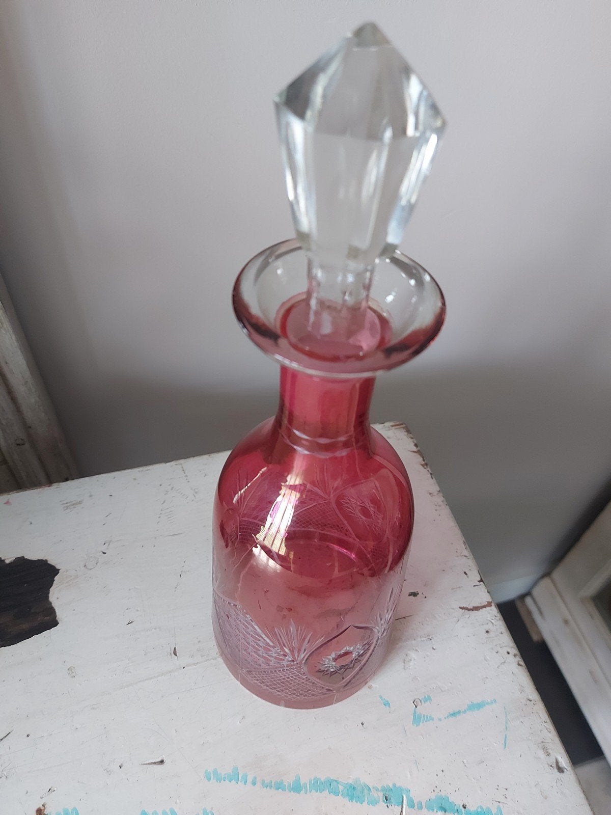 Karaf Cranberry Boheemse, Antiek en Kunst, Ophalen of Verzenden