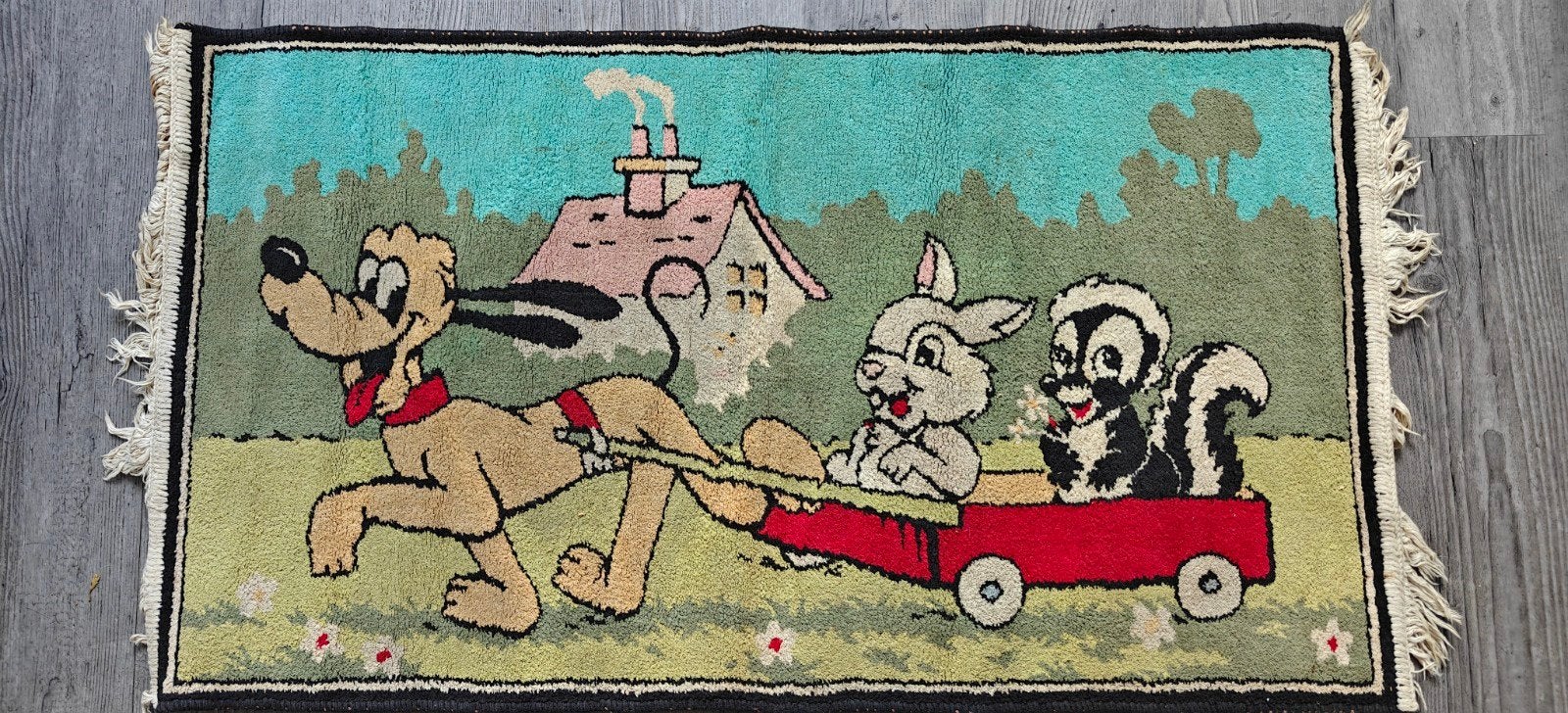 Vintage kleedje met Pluto en Stampertje, Ophalen, Gebruikt, 50 tot 100 cm, 50 tot 100 cm
