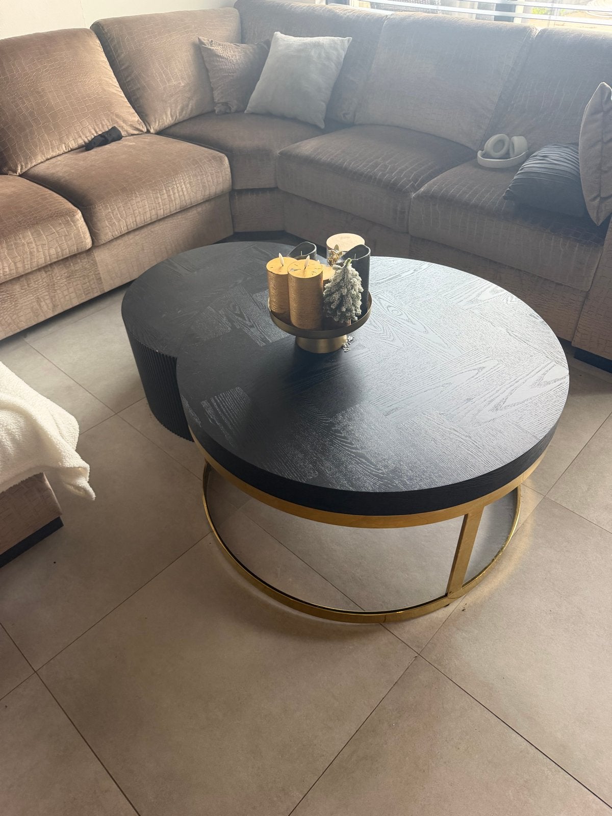 Moderne Zwarte Salontafel Set - Rond met Gouden Accent, Huis en Inrichting, Tafels | Salontafels, Ophalen, Rond, 50 tot 100 cm