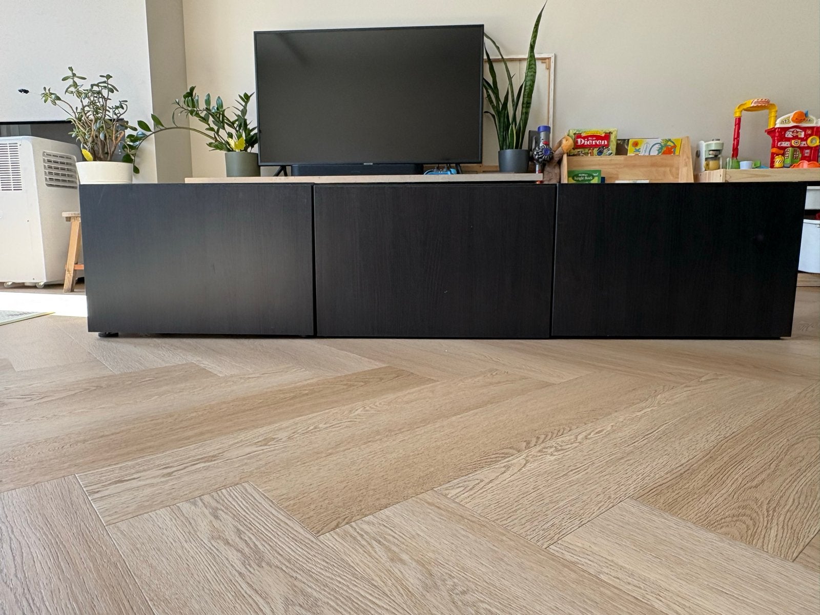 IKEA Besta TV-meubel 2-delig zwart met glazen blad, Ophalen, Gebruikt, Glas, 200 cm of meer
