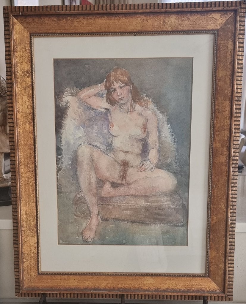 Originele aquarel Harry Maas (1906-1982) plus boek, Portret of Personen, Impressionistisch, Ophalen of Verzenden, Aquarel