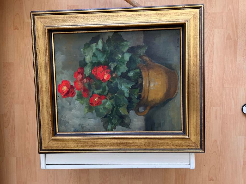 Schilderij Begonia in pot - Klassiek bloemstilleven, Antiek en Kunst, Kunst | Schilderijen | Klassiek, Ophalen