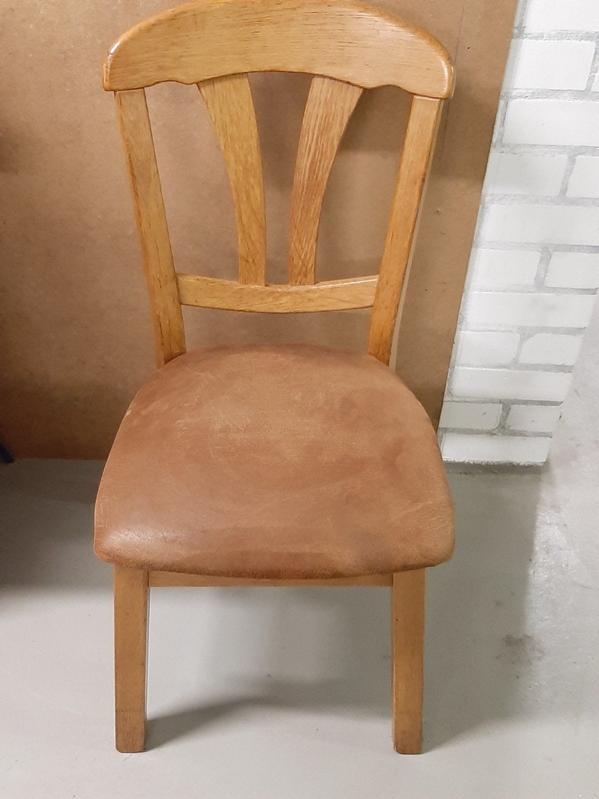 4 blank eiken stoelen met suède bekleding, Huis en Inrichting, Ophalen, Gebruikt, Bruin, Vier