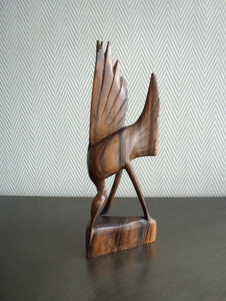 Vogel in gestileerde  Art Deco stijl, handgemaakt op Bali, Houtsnijwerk, Minder dan 20 cm, Art deco, Ophalen of Verzenden