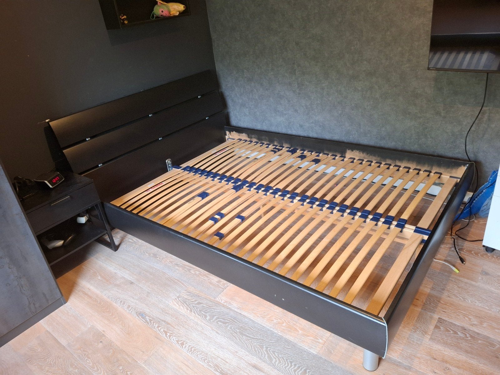 Tweepersoonsbed met lattenbodem - Zwart, Ophalen, Gebruikt, Zwart, Tweepersoons