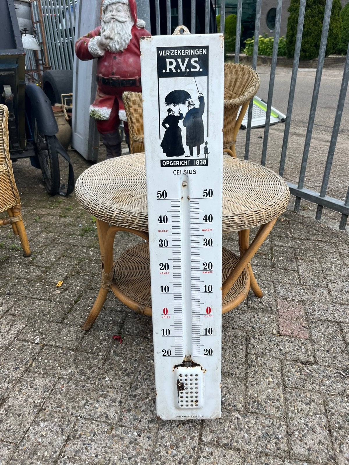 Emaille thermometer RVS 1965, Ophalen, Reclamebord, Gebruikt, X