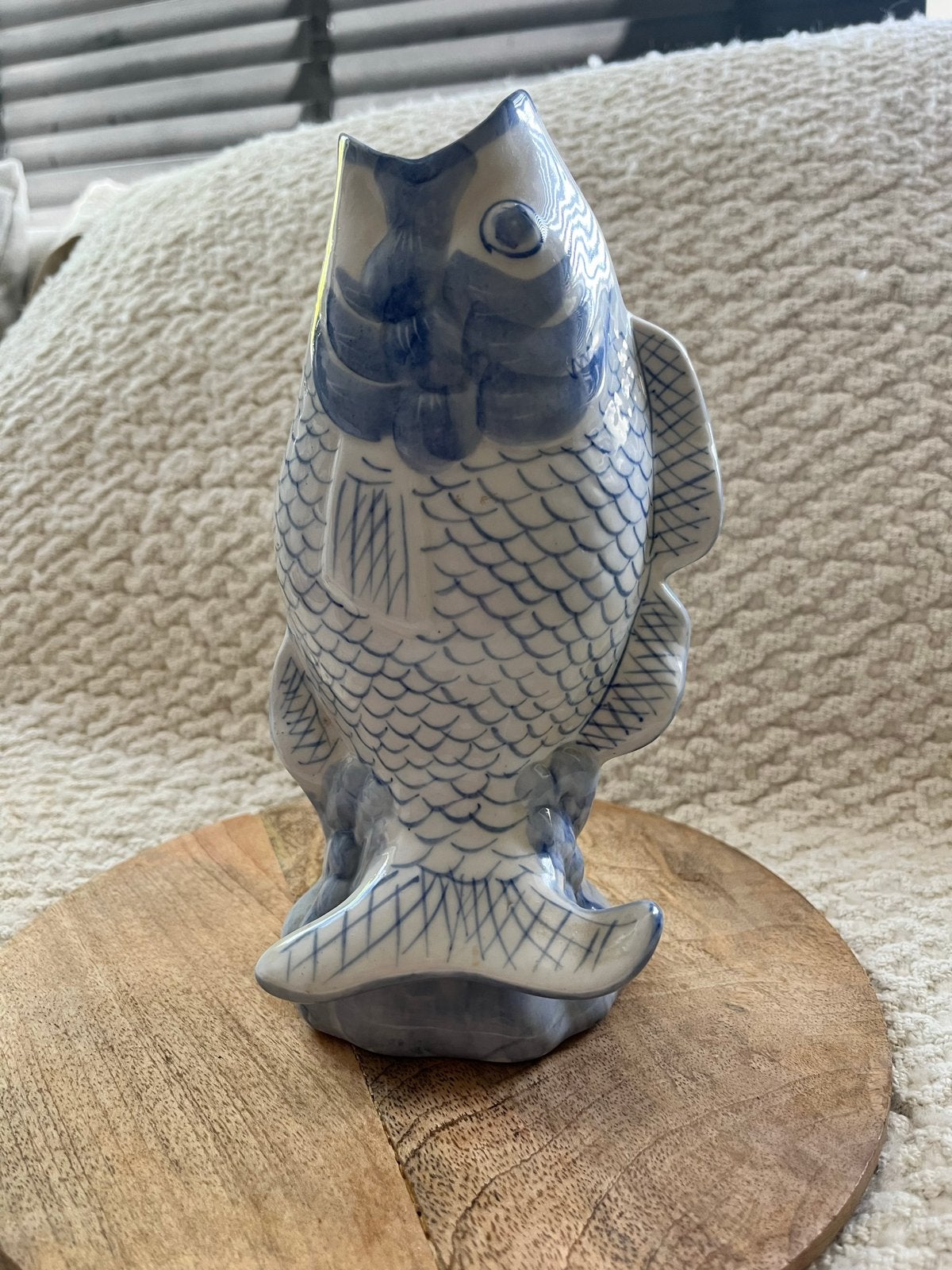 Unieke handgeschilderde blauw-witte koi vaas delftsblauwlook, Antiek en Kunst, Antiek | Vazen, Ophalen of Verzenden
