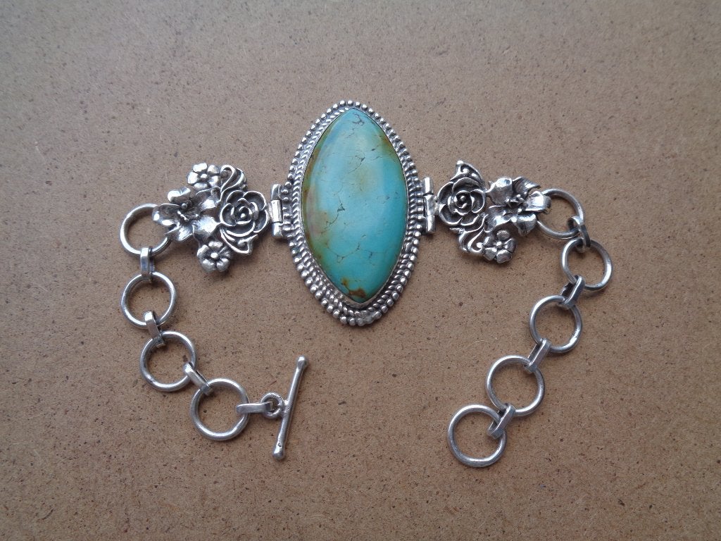 zilveren armband met grote turkoois steen [961], Verzenden, Zo goed als nieuw, Met edelsteen, Zilver