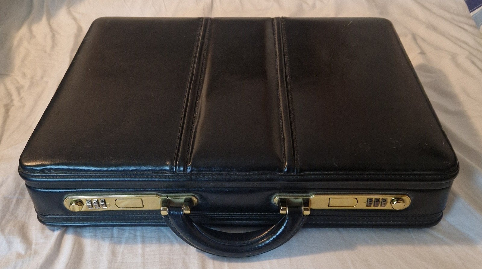 Leren Aktetas met Cijferslot - Zwart, Gebruikt, 50 tot 60 cm, Slot, Leer