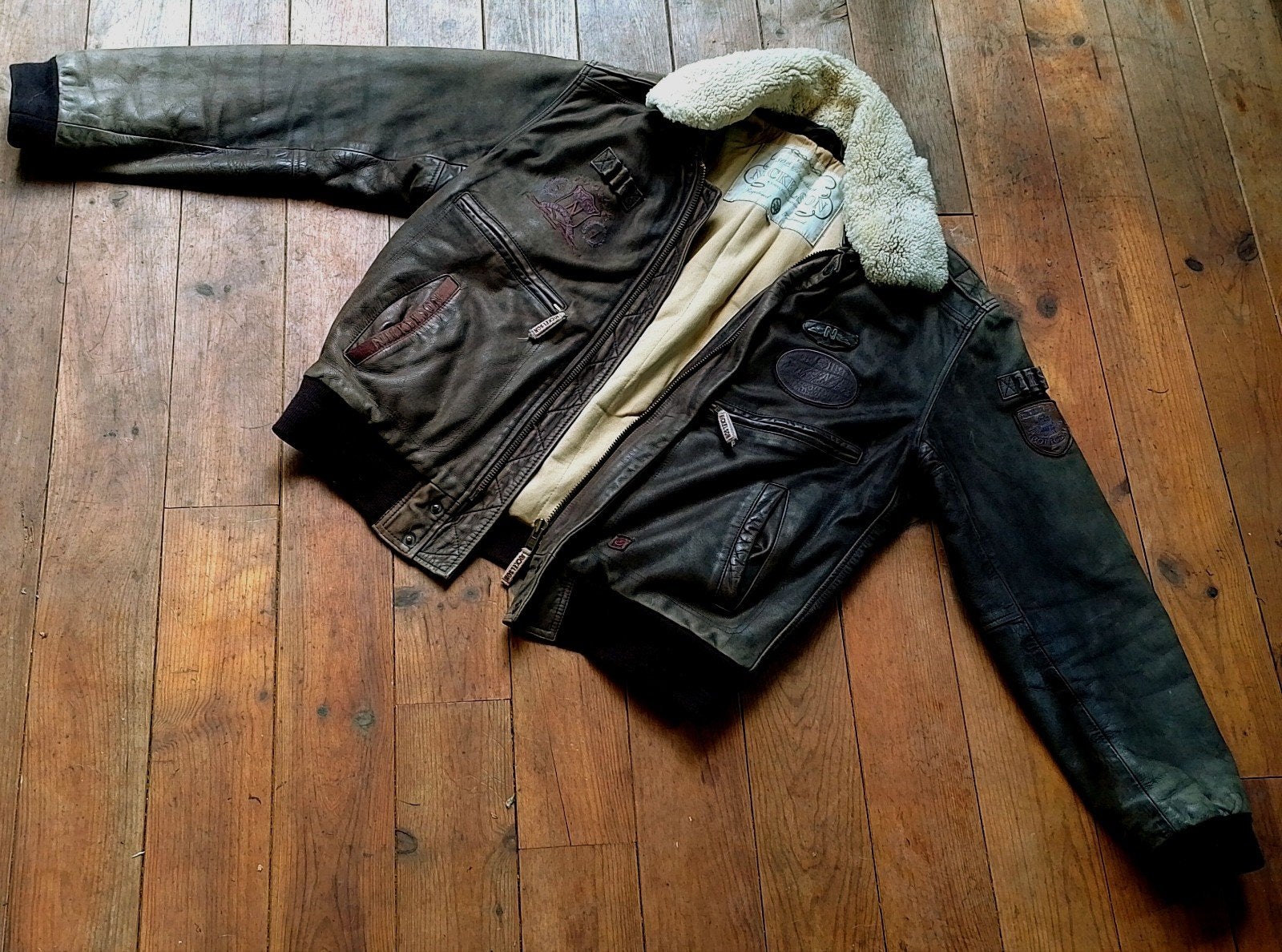Supergaaf vintage leren Nickelson piloten jack!, Bruin, Nickelson, Maat 56/58 (XL), Ophalen of Verzenden
