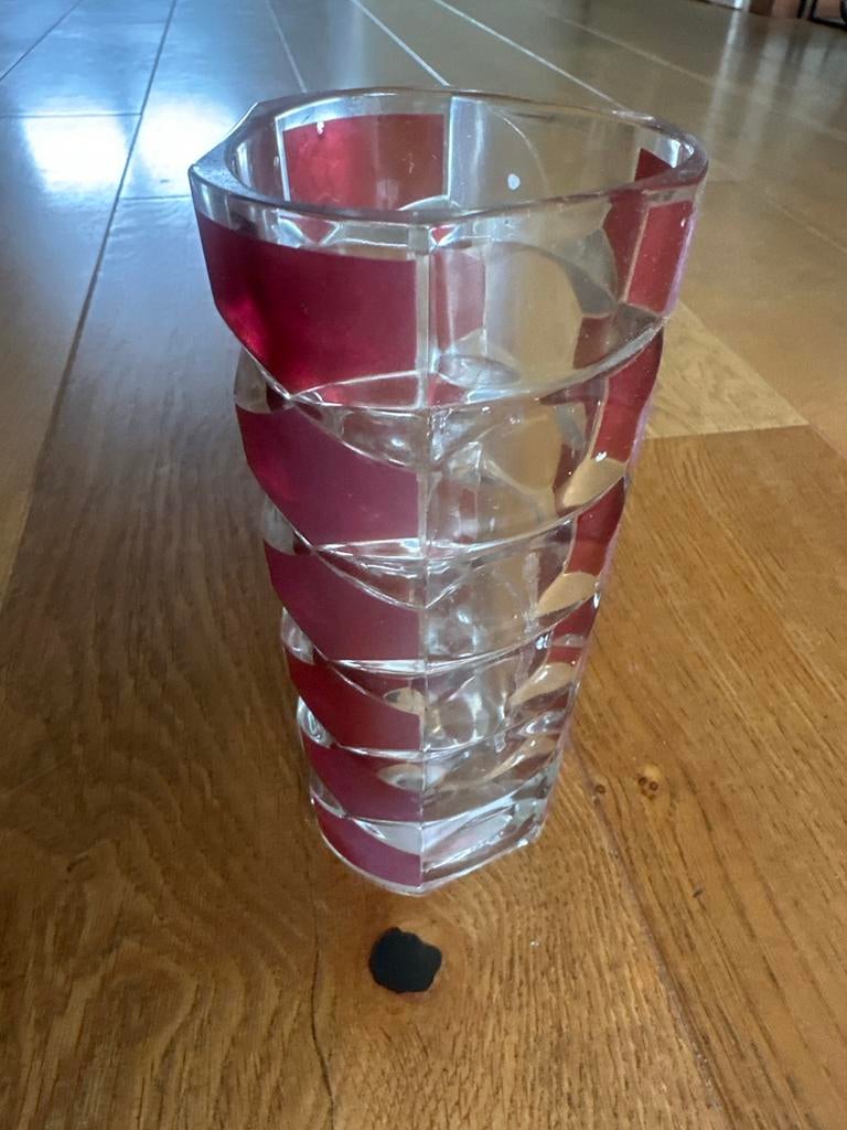 Glazen vaas met rood patroon, Frankrijk, Ophalen of Verzenden, Gebruikt, Rood, Glas