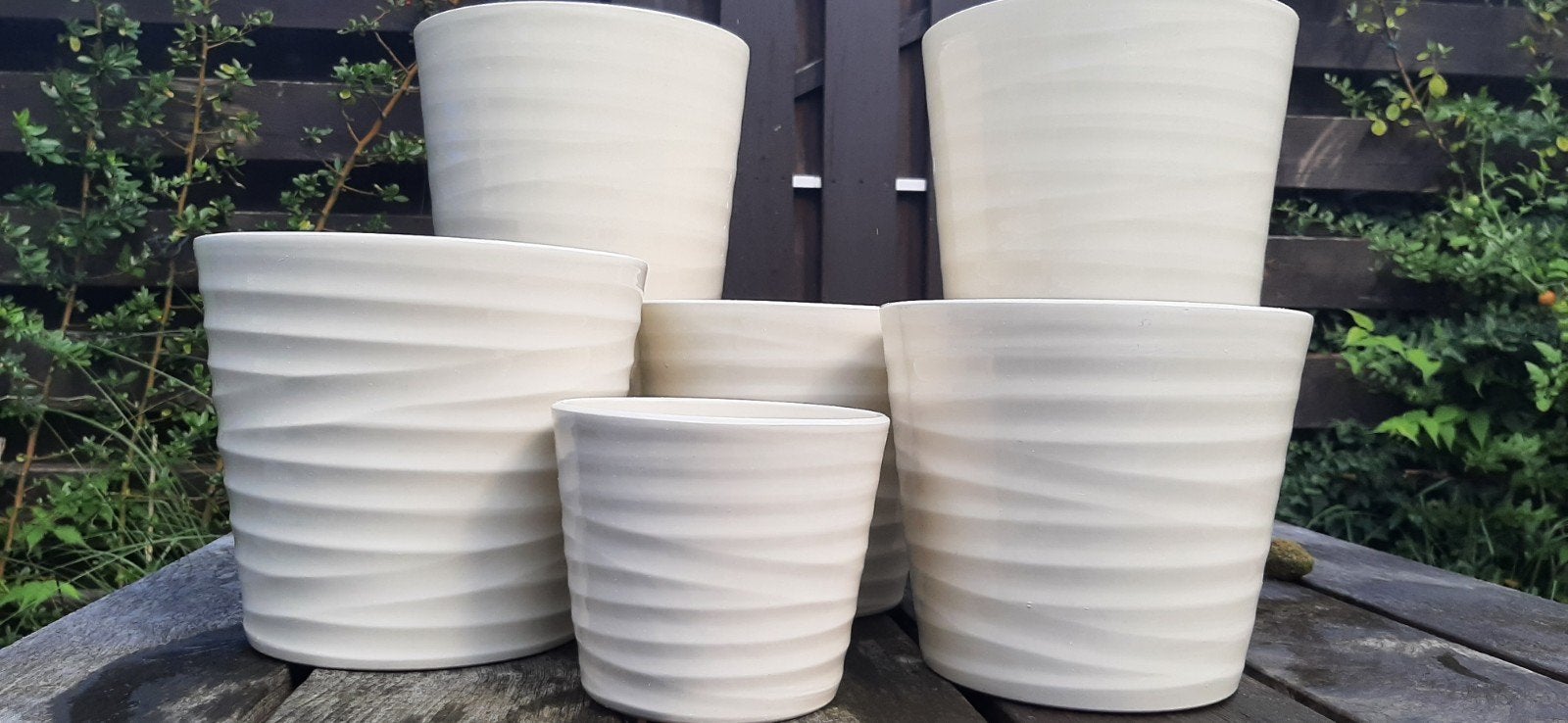 Set van 6 witte bloempotten, Tuin en Terras, Bloempotten, Ophalen, Gebruikt, Rond, Binnen