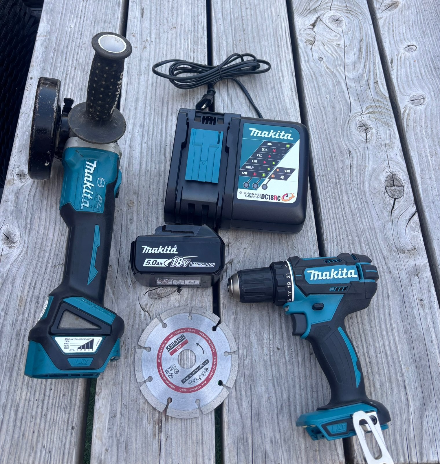 Makita set dga513 slijptol ddf482 schroeftol 18v 5,0ah, Doe-het-zelf en Verbouw, Gereedschap | Boormachines, Ophalen of Verzenden