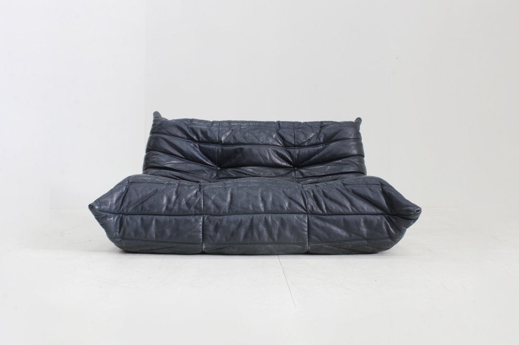 Vintage Togo Ligne Roset 2-zits sofa leer Michel Ducaroy, Vintage, design, Tweepersoons, Ophalen of Verzenden, Zo goed als nieuw