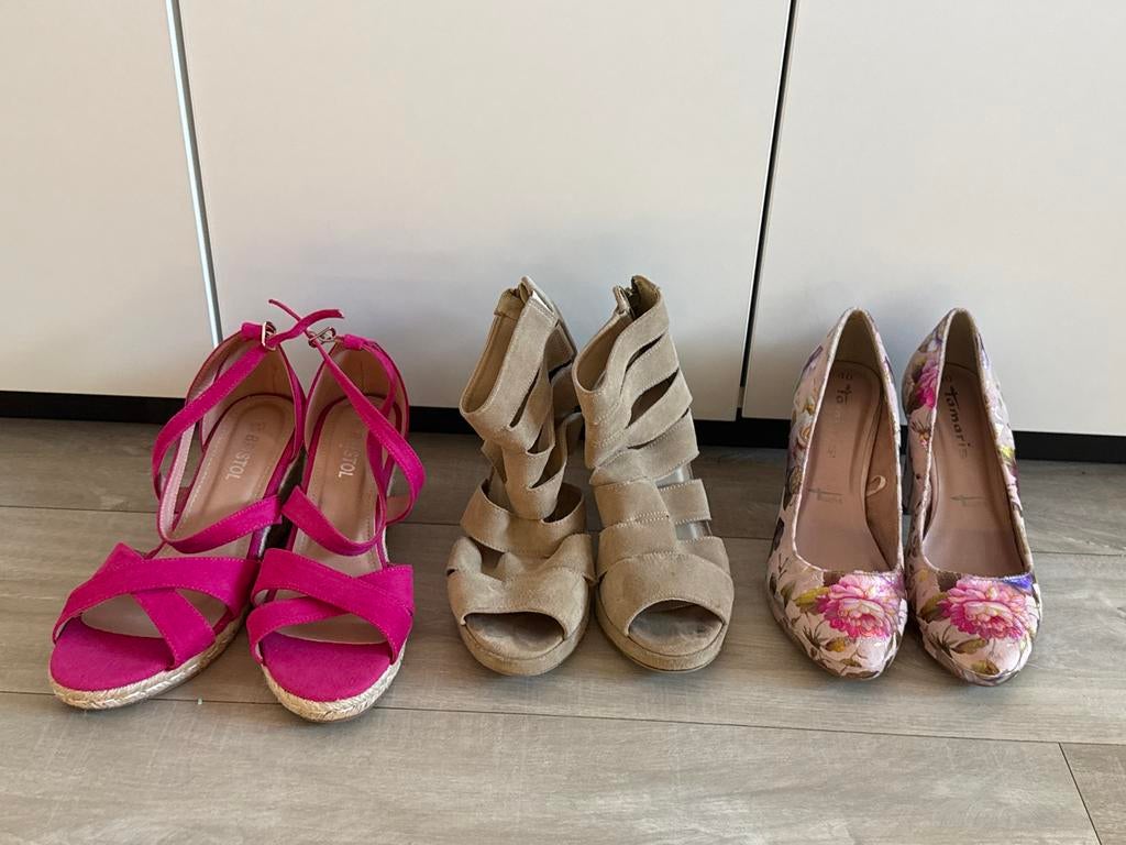 3 paar damesschoenen maat 40: Sandalen, Hakken, Espadrilles, Kleding | Dames, Schoenen, Ophalen of Verzenden, Gedragen, Roze, Sandalen of Muiltjes
