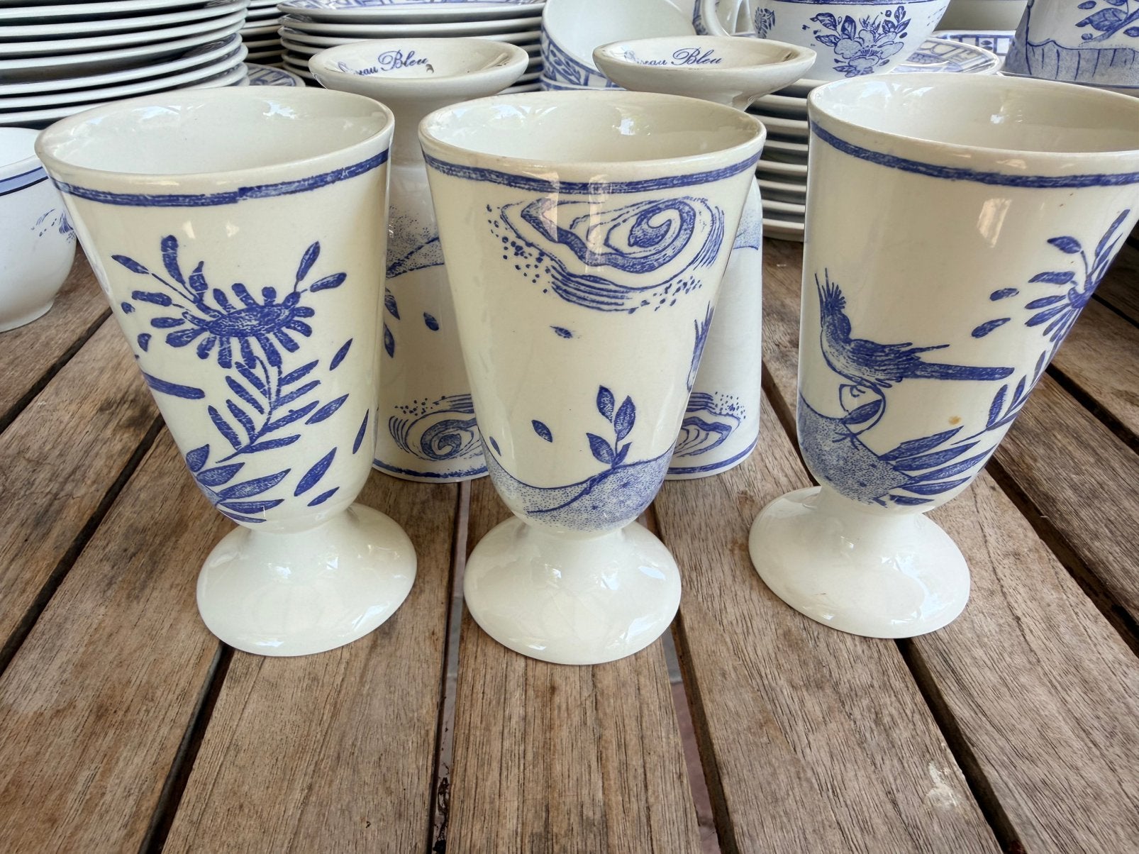 Gien OISEAU BLEU bekertjes op voet