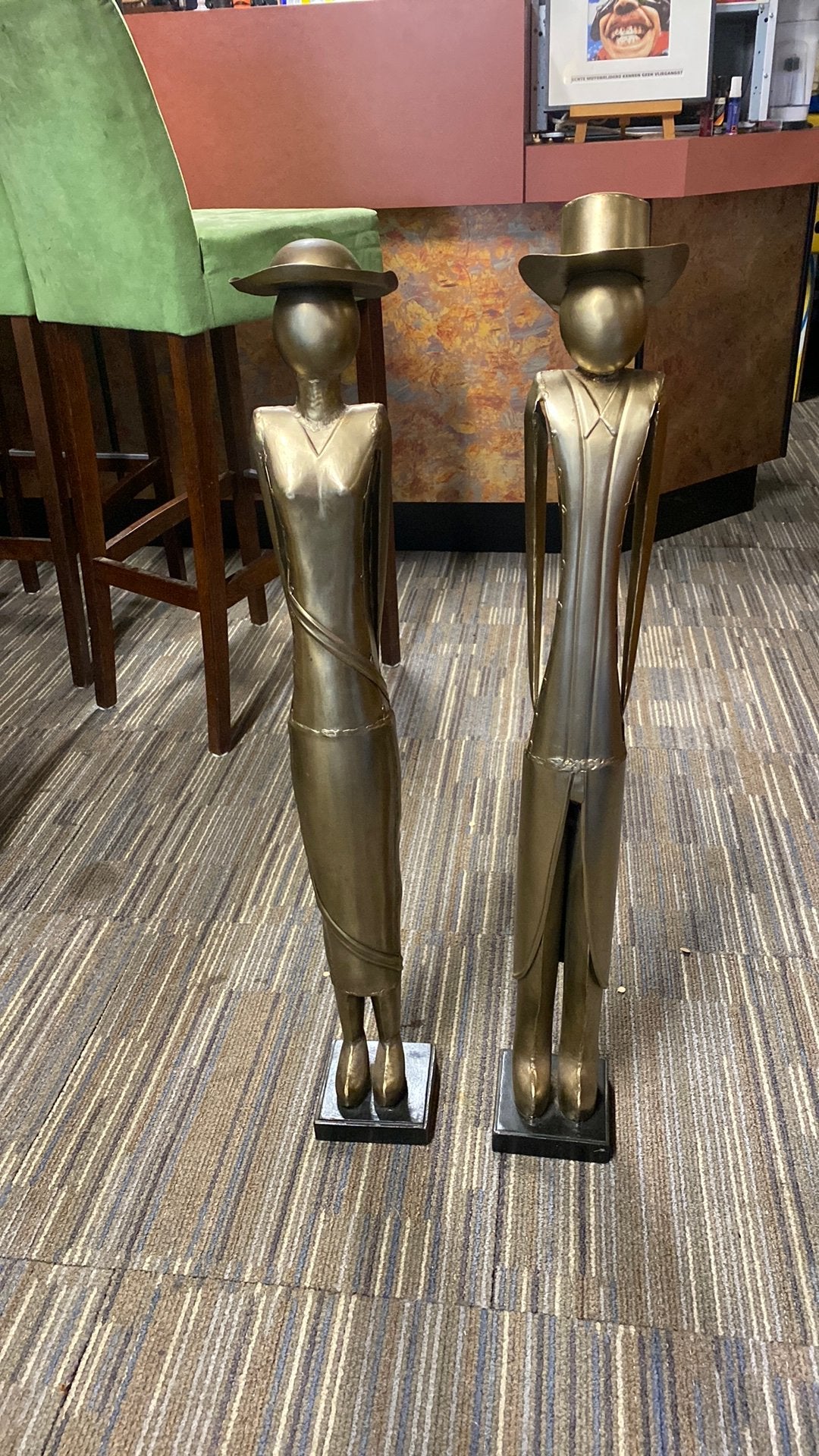 Man vrouw sculpture art deco, Antiek en Kunst, Kunst | Designobjecten, Ophalen, Goud, Handgemaakt, Metaal