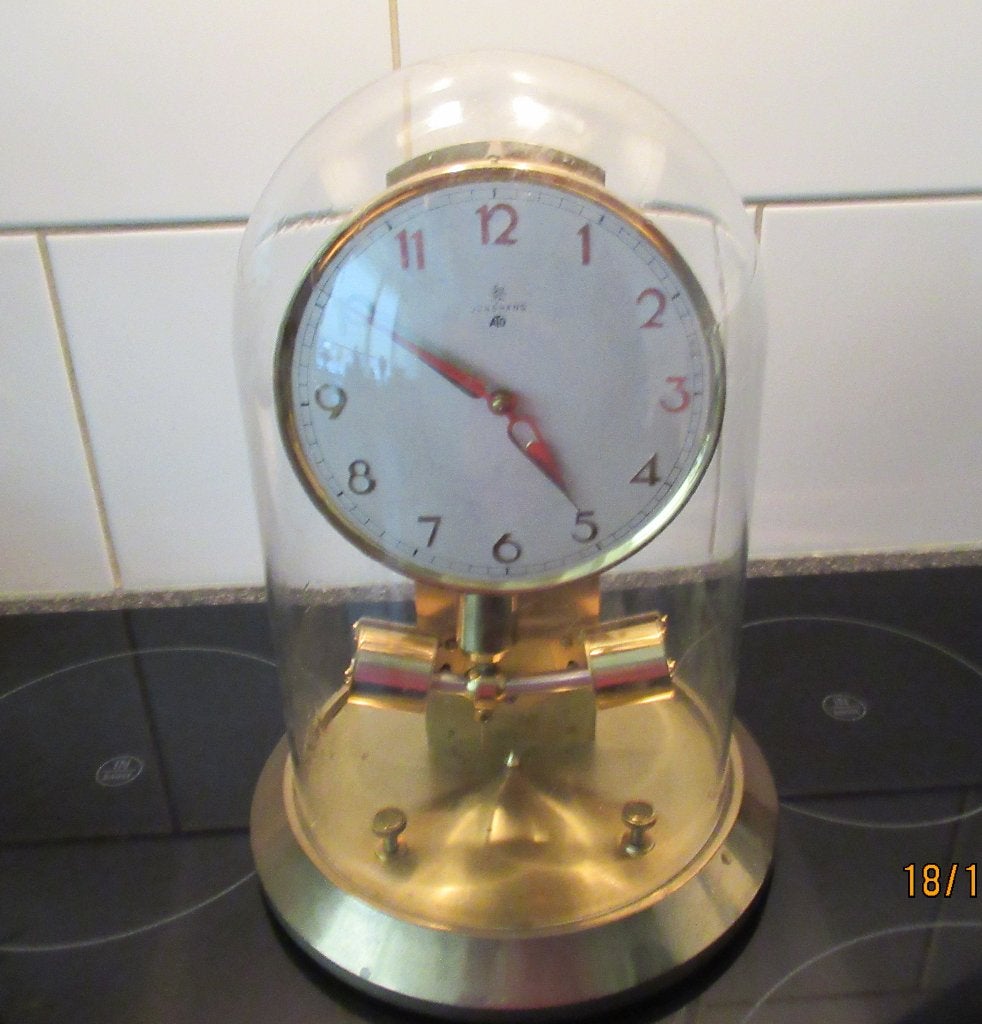 JUNGHANS ATO- SLINGERKLOK MET GLAZEN STOLP=MESSING CA1955, Ophalen of Verzenden