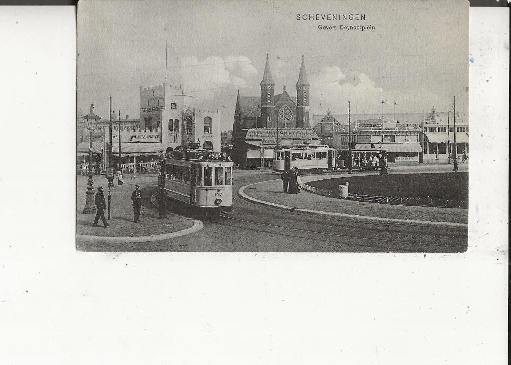 Scheveningen Gev. Deynootplein Lijn 9 en Oude Badkapel 1907, Ophalen of Verzenden, Voor 1920, Gelopen, Zuid-Holland