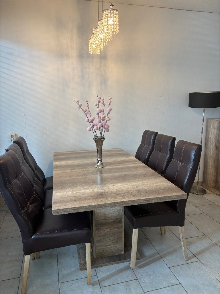Eettafel met 6 stoelen – uitschuifbare tafel, Ophalen, Gebruikt, 50 tot 100 cm, Vijf personen of meer