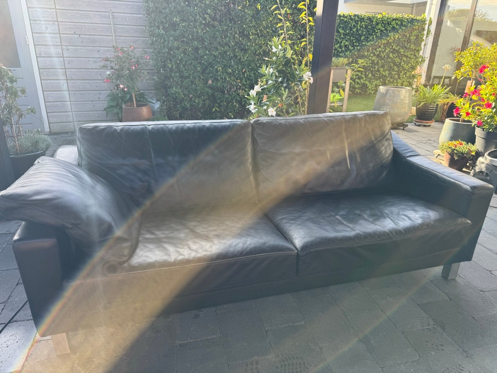 Leren 3 zits bank - Zwart/blauw Leolux Antonia, Ophalen, Gebruikt, 150 tot 200 cm, Tweepersoons