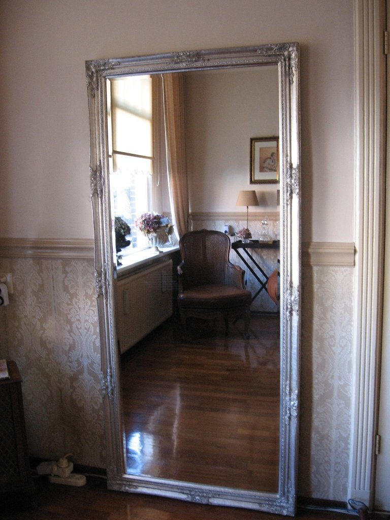 Chique!! Old-Zilver "Facet" Lange 183x83cm "Barok" Spiegel, Ophalen, Zo goed als nieuw, 75 tot 100 cm, 150 tot 200 cm