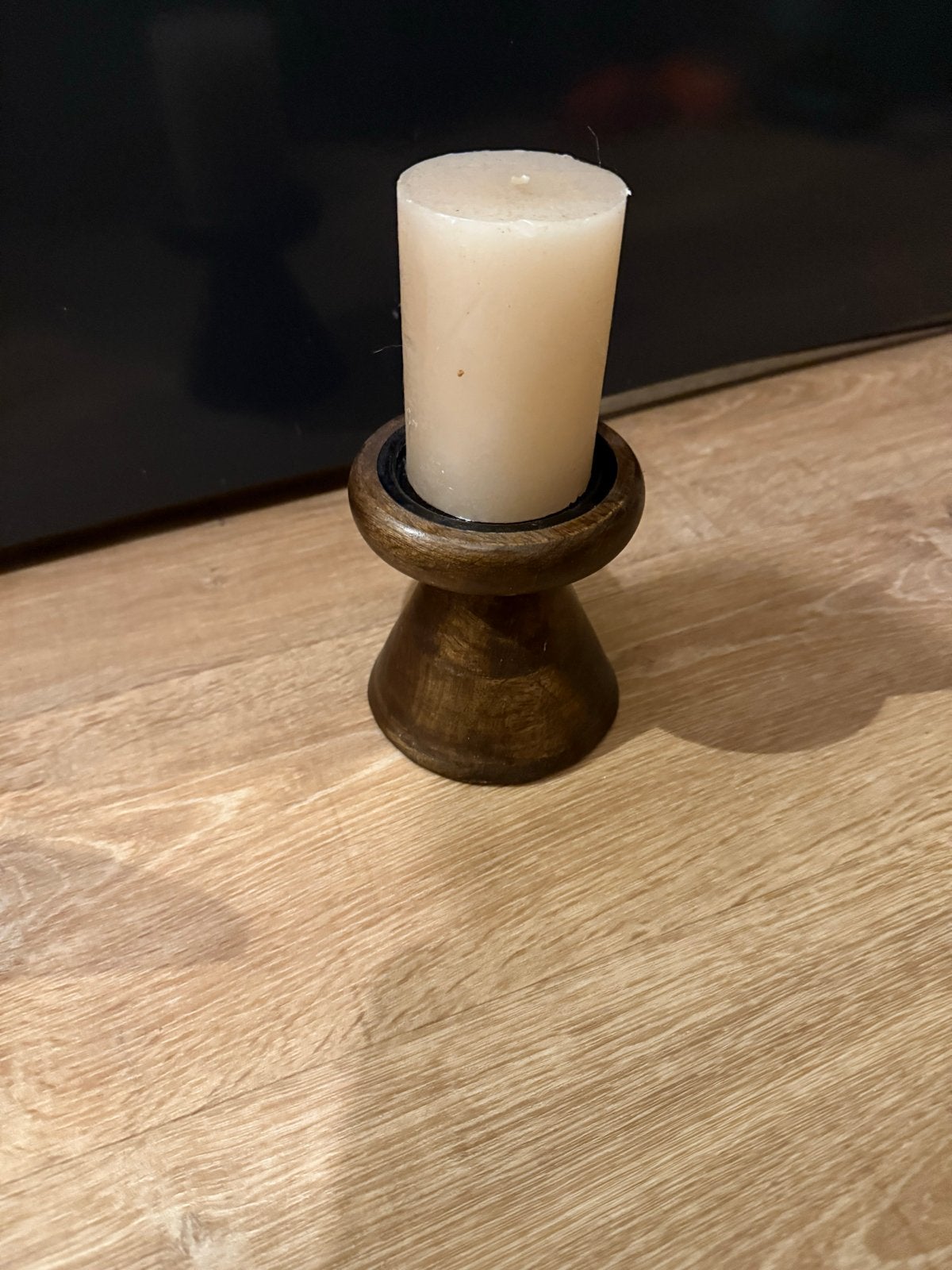 houten kandelaar met kaars, Ophalen of Verzenden, Nieuw, Hout, Kandelaar