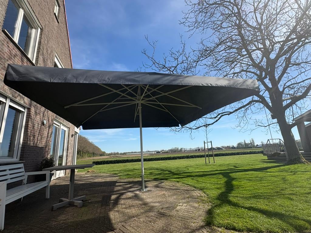 Professionele horeca parasol 4x4 meter – nieuw in doos, Nieuw, Ophalen of Verzenden, Waterdicht, Stokparasol
