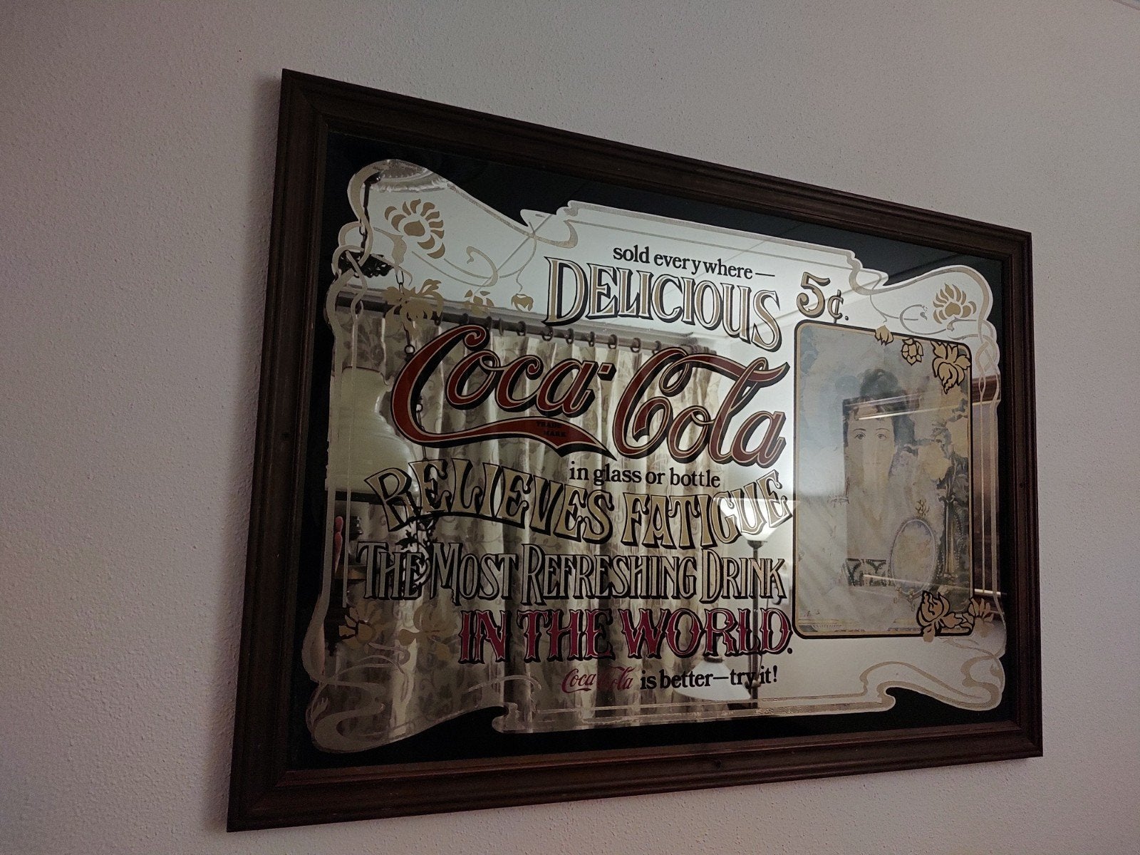 Vintage Coca-Cola spiegel - oud en decoratief, Antiek en Kunst, Antiek | Spiegels, Ophalen, Rechthoekig, 50 tot 100 cm, Minder dan 100 cm