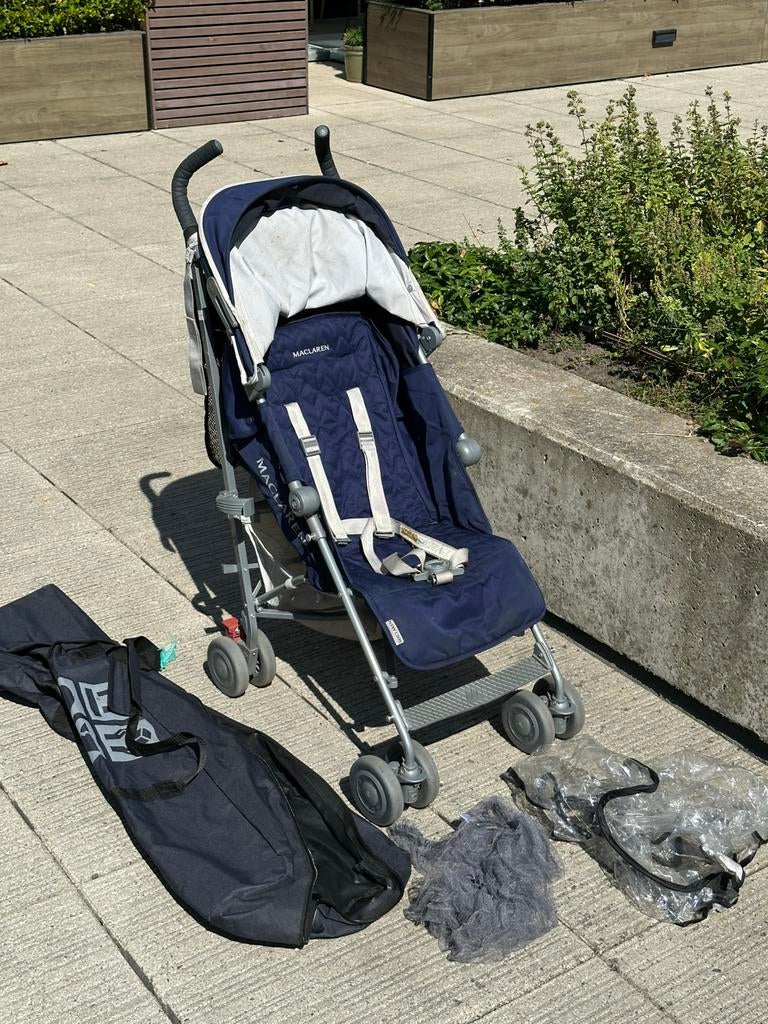MacClaren Quest blauw & zilver met accessoires, Ophalen, Gebruikt, Maclaren, Verstelbare rugleuning