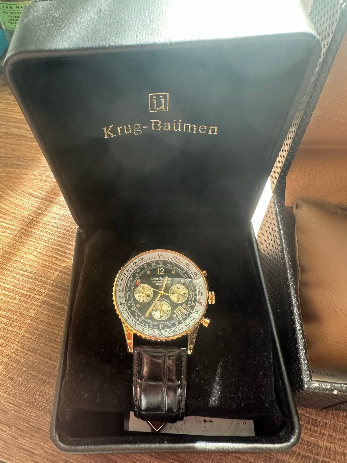 Krug-Baümen Horloge - Elegant en Tijdloos Design, Leer, Polshorloge, Zo goed als nieuw, Goud