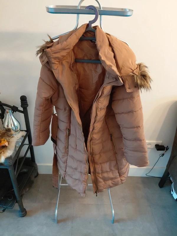 Lange winterjas met bontkraag - Trend One, Beige, Maat 42/44 (L), Ophalen of Verzenden, Trend One