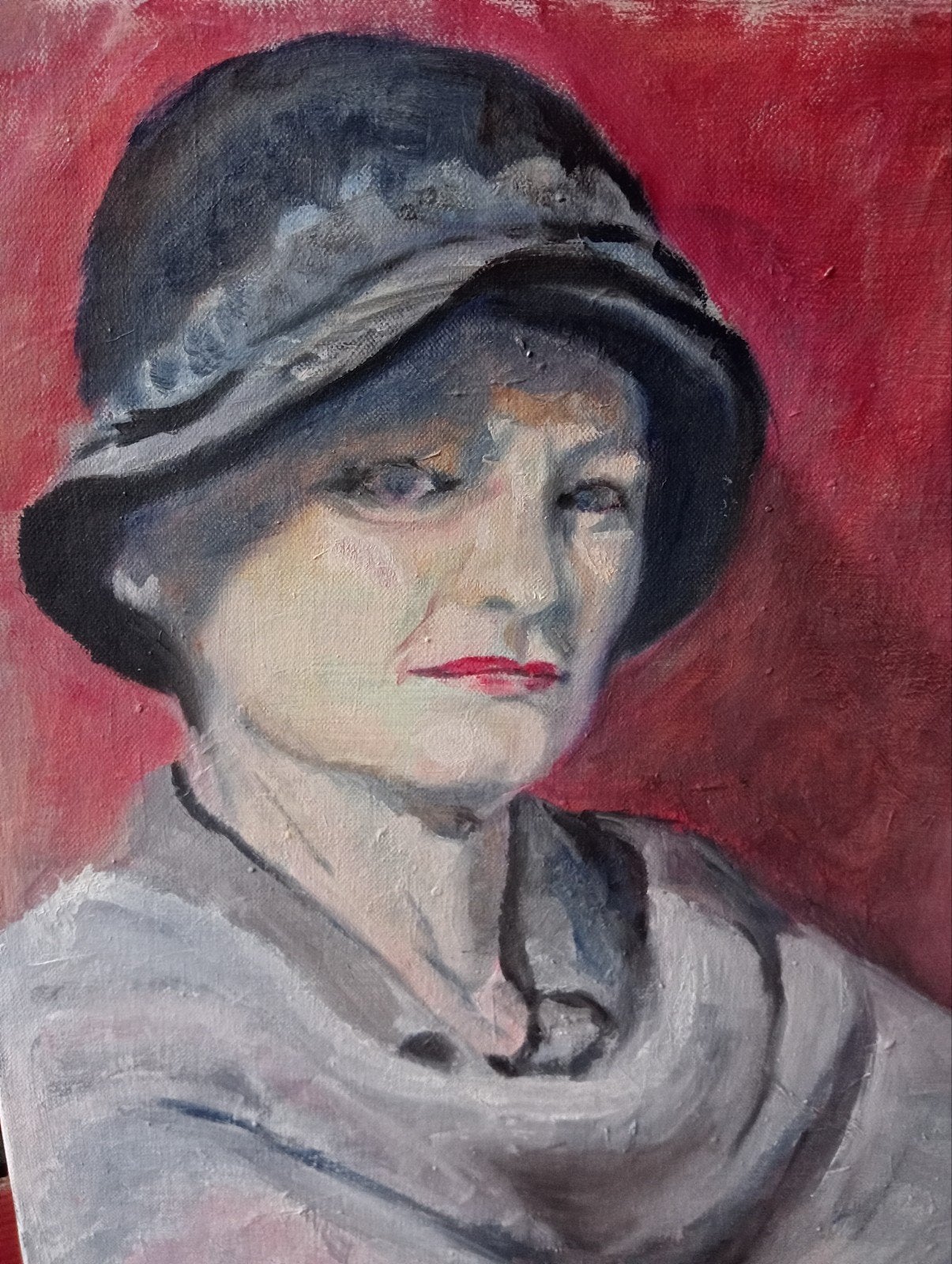 Olieverf schilderij portret vrouw met hoed, Ophalen of Verzenden