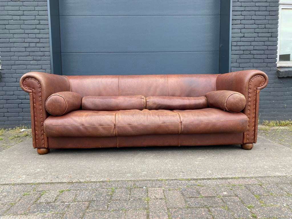Alfred P Baxter Bank Stieren Leer - Zeer Degelijk, Gebruikt, 100 tot 125 cm, Driepersoons, Leer