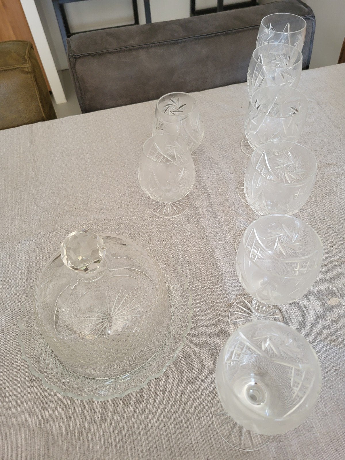 Prachtige vintage kristallen set: glazen & botervloot, Ophalen