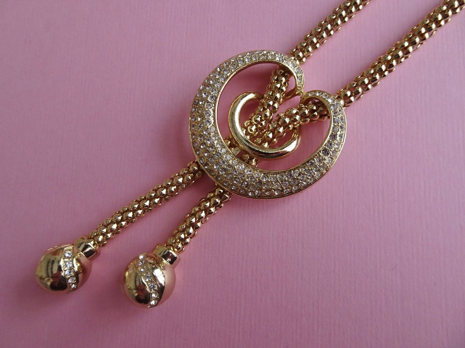 jwg Vintage 90s y2k Art Deco stl ketting goud verguld strass, Sieraden, Tassen en Uiterlijk, Antieke sieraden, Verzenden, Overige materialen