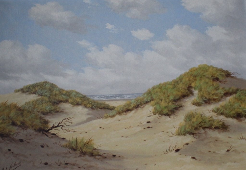 A.H. Nordberg, fraai, duinlandschap, olie/doek., Ophalen