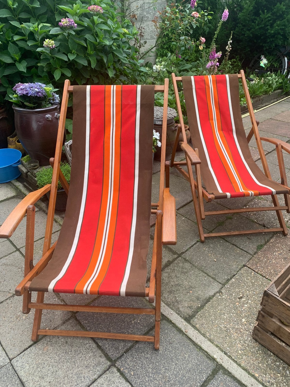 2retro ligstoelen in goede staat, Ophalen of Verzenden, Zo goed als nieuw
