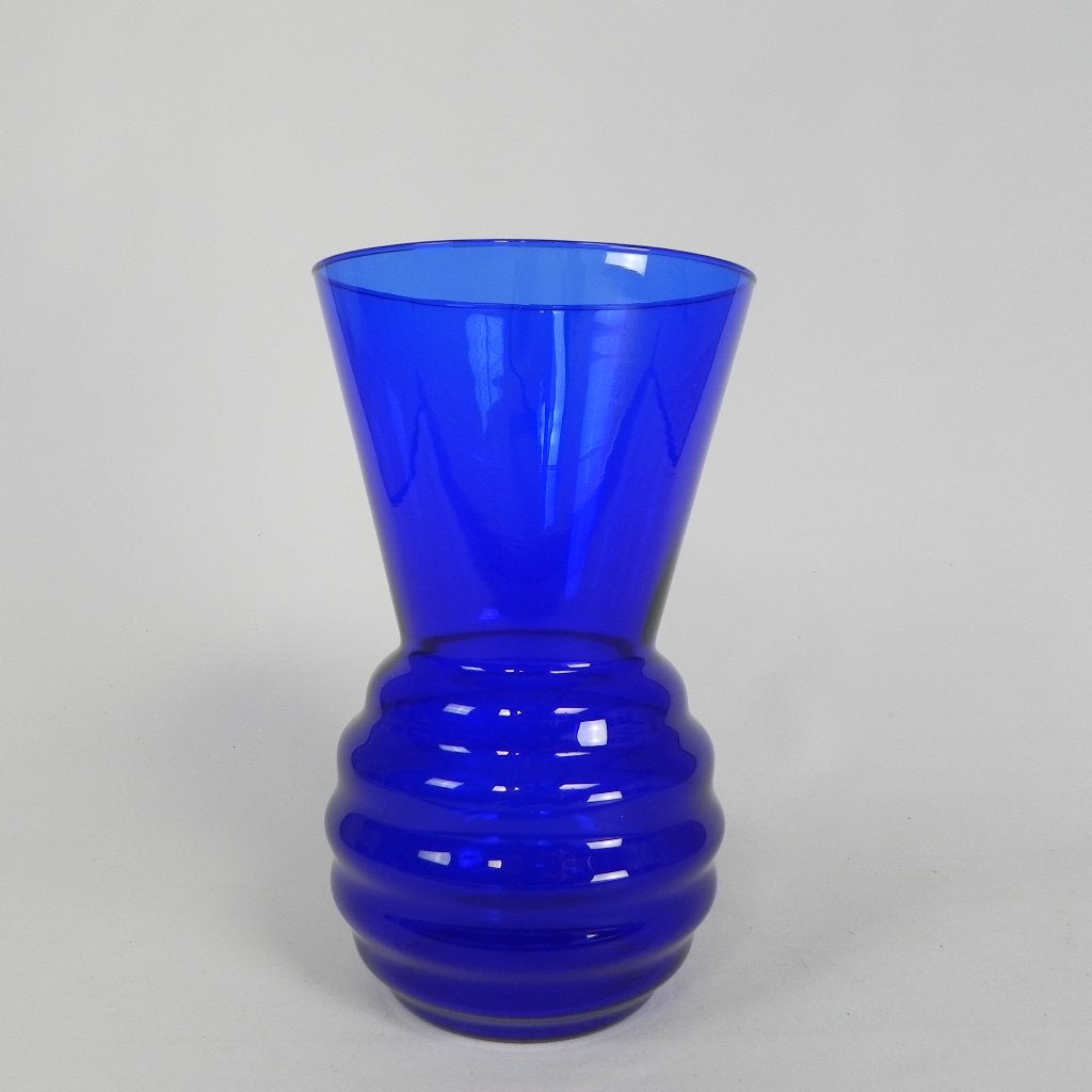 Art Deco vaas met geribbelde basis, kobalt blauw, jaren 30, Antiek en Kunst, Ophalen of Verzenden