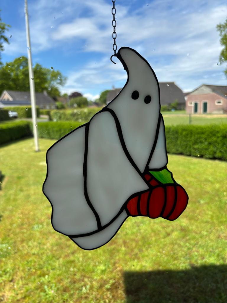 Tiffany spookje met pompoen - Halloween decoratie, Ophalen, Overige stijlen, Nieuw, Wit