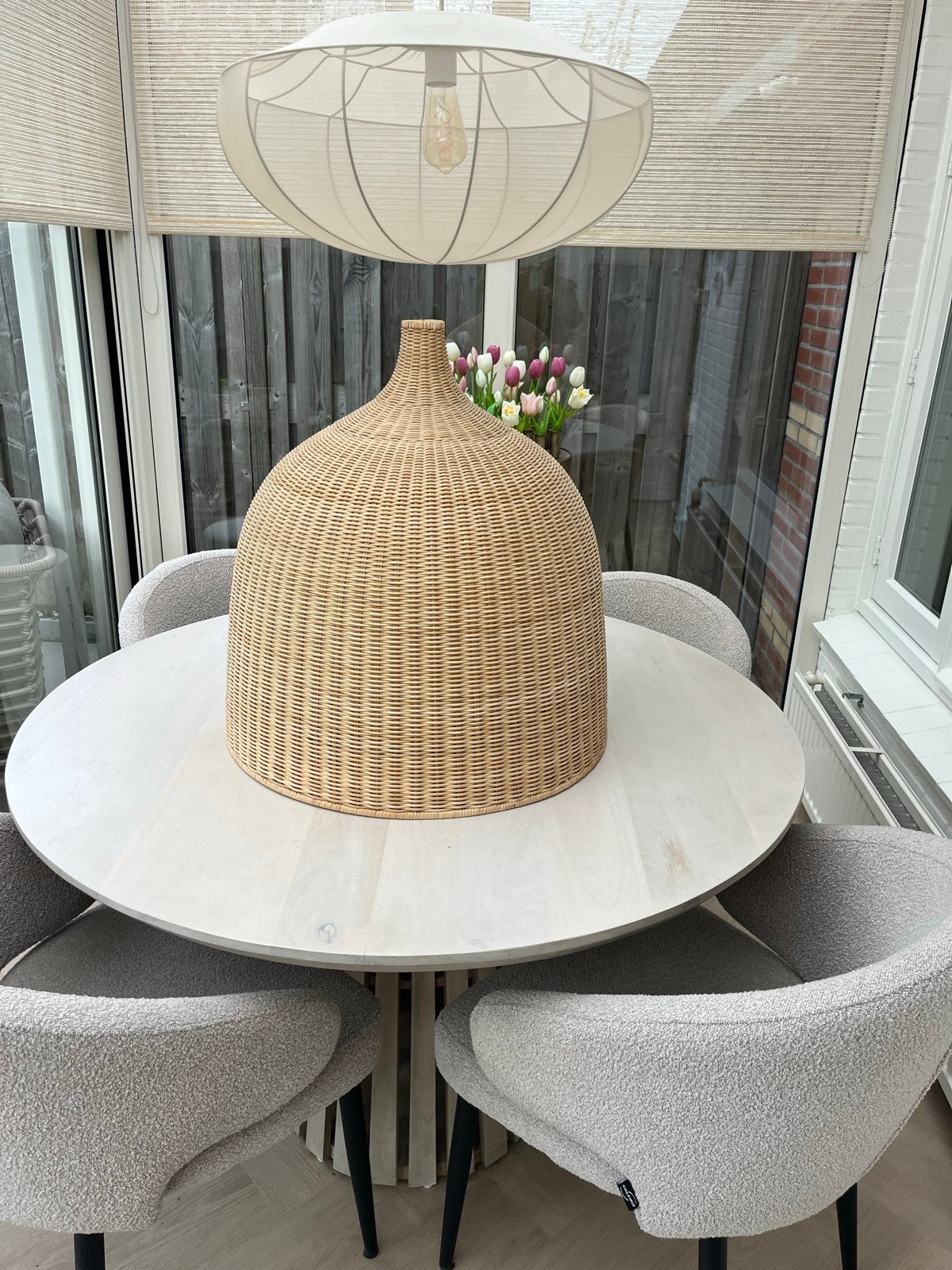 Grote rieten lampenkap - Bohemian stijl, Bruin, Natuurlijk materiaal, Rond, Zo goed als nieuw