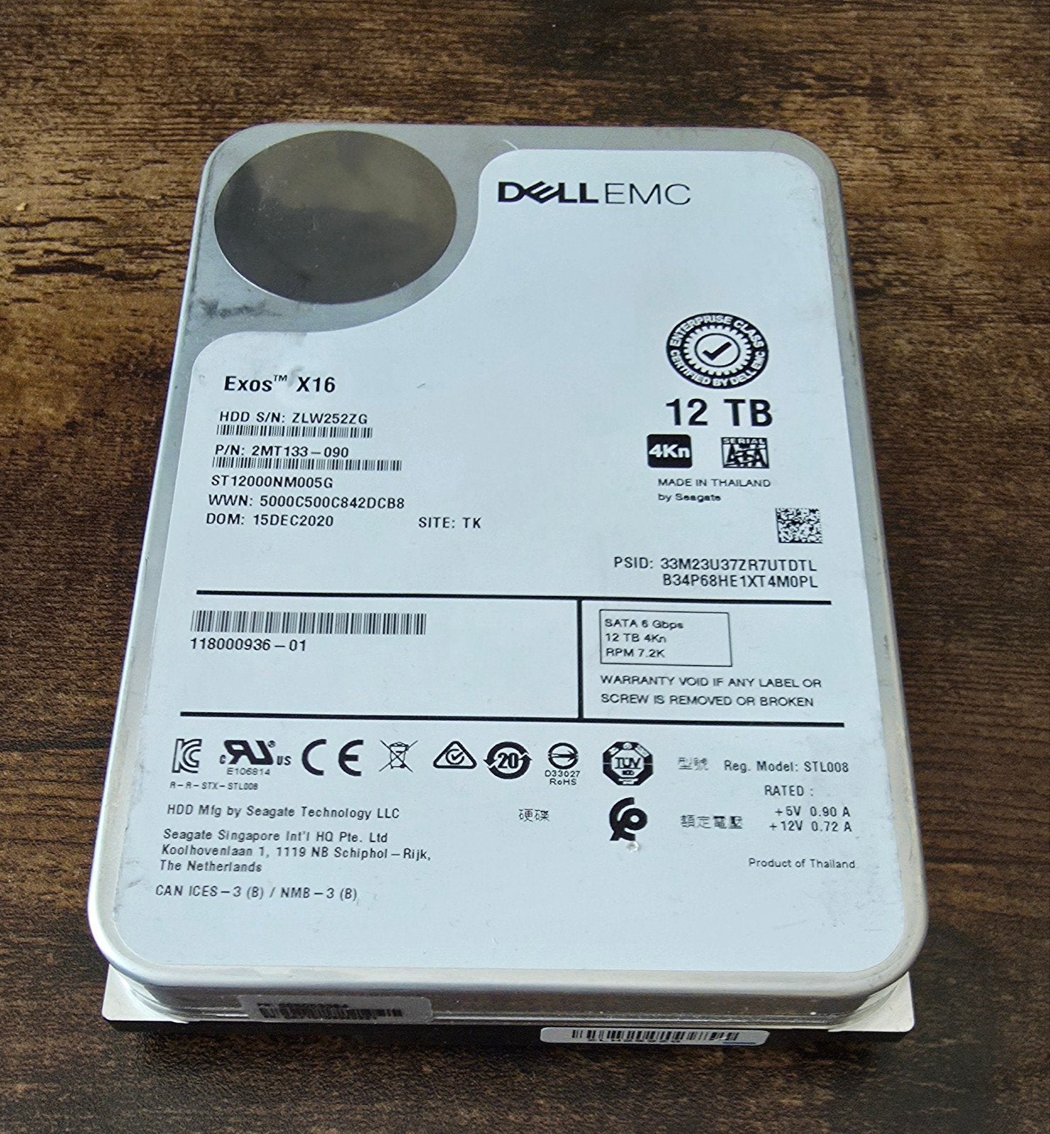 Dell EMC Exos X16 12TB SATA HDD 4Kn, Intern, Dell EMC, Server, 12 TB