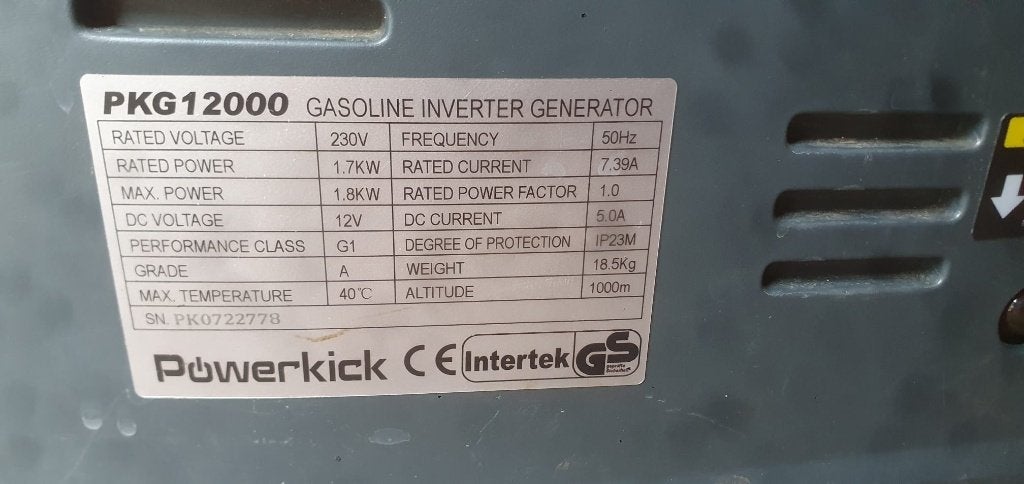 Powerkick PKG12000 Inverter Aggregaat, Ophalen, Benzine, Zo goed als nieuw, Geluidgedempt