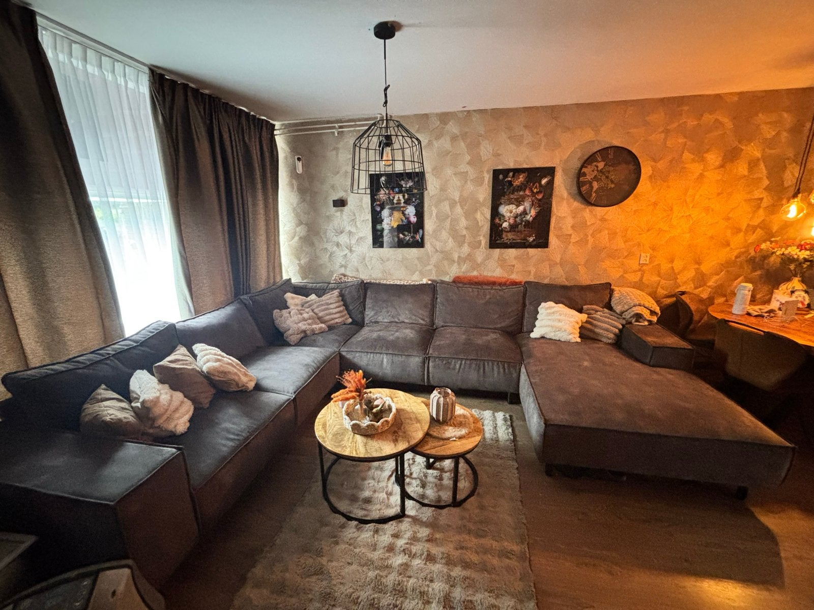 Ronde salontafel set van 3- Hout en Metaal, Huis en Inrichting, Tafels | Salontafels, Ophalen, Gebruikt, Rond, 50 tot 100 cm