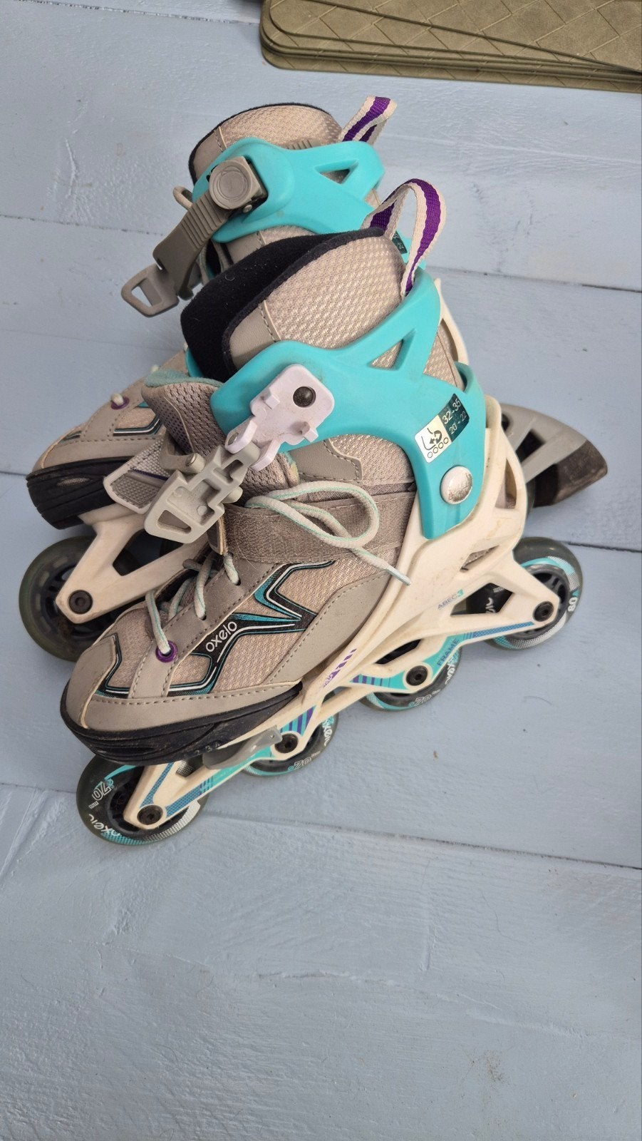 Oxelo rolschaatsen met helm en beschermers (maat 32-35), Ophalen of Verzenden, Gebruikt, Overige typen, Overige merken