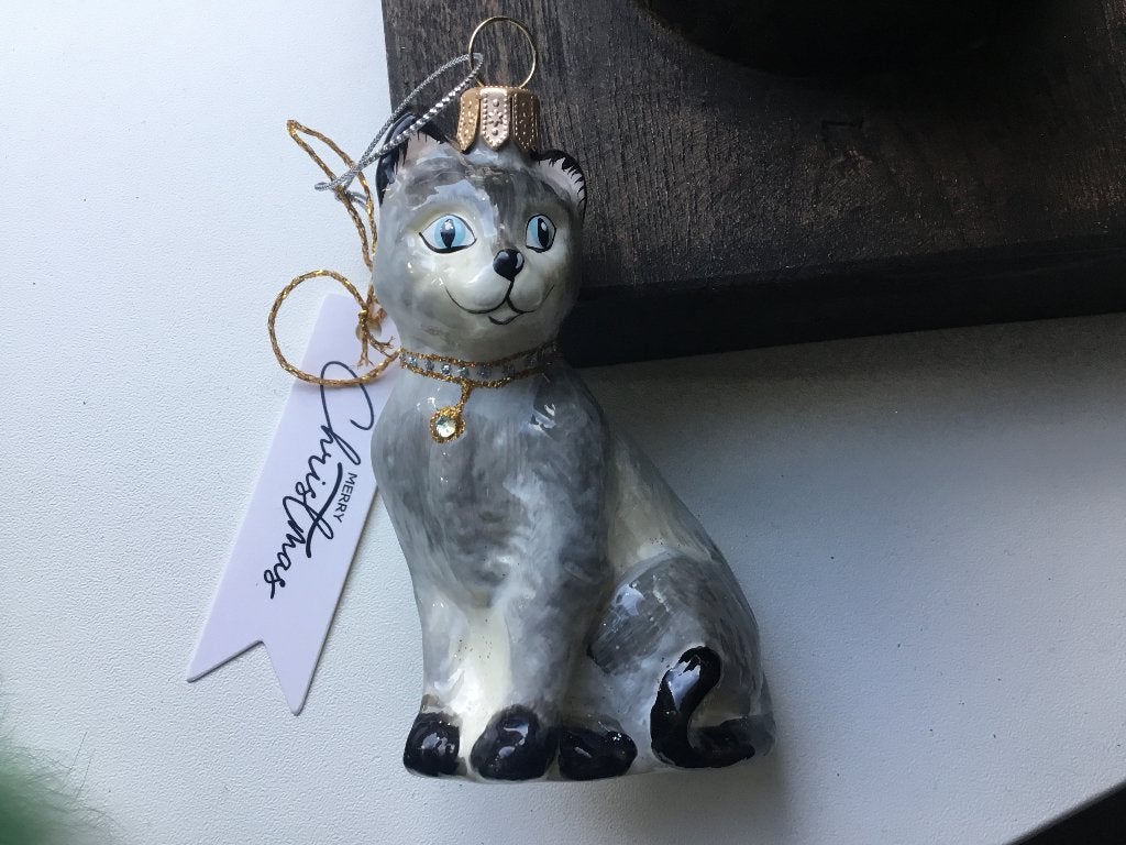 Handgemaakte glazen kerstbal poes, Ophalen of Verzenden, Nieuw