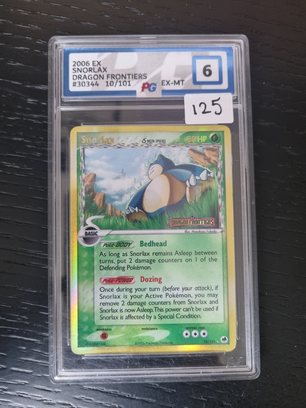 Snorlax 10/101 dragon frontiers holo ex-mint (PG 6) € 125, Ophalen of Verzenden, Zo goed als nieuw, Losse kaart, Foil