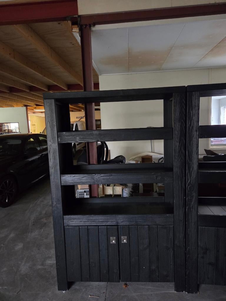 Zwarte Mango Houten Kast/Roomdivider-L120B45H185cm, Huis en Inrichting, Ophalen, Info@towerliving.nl, Gebruikt, Tower living